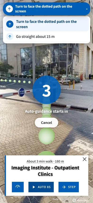 Countdown before guidance starts, with a 3 minute, 180 metre walk to the Imaging Institute